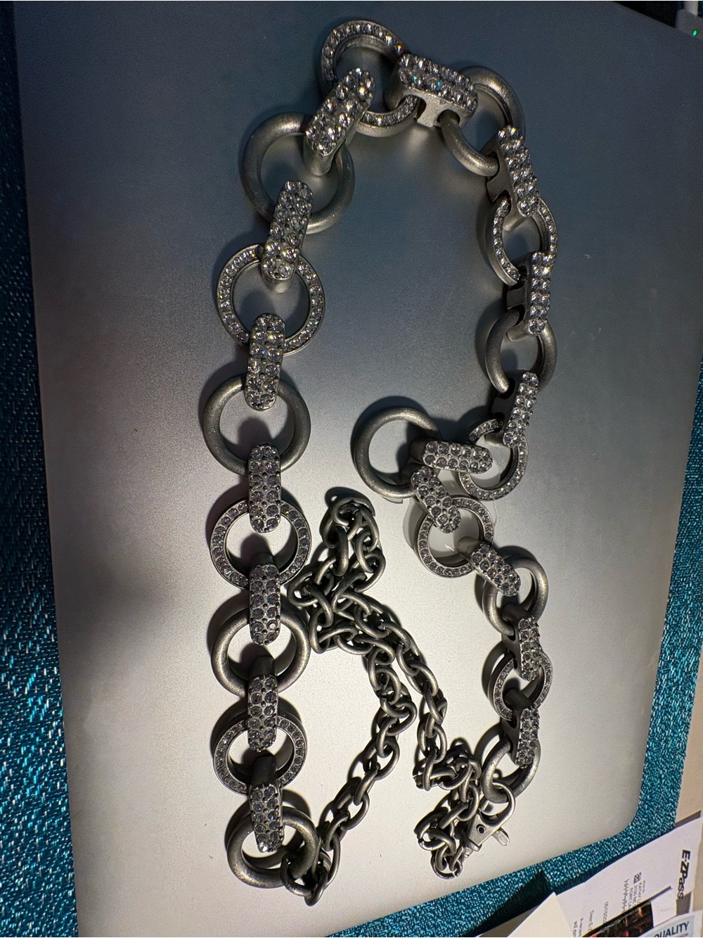 Vintage Rhinestone Link Statement belt and Chain - Silver